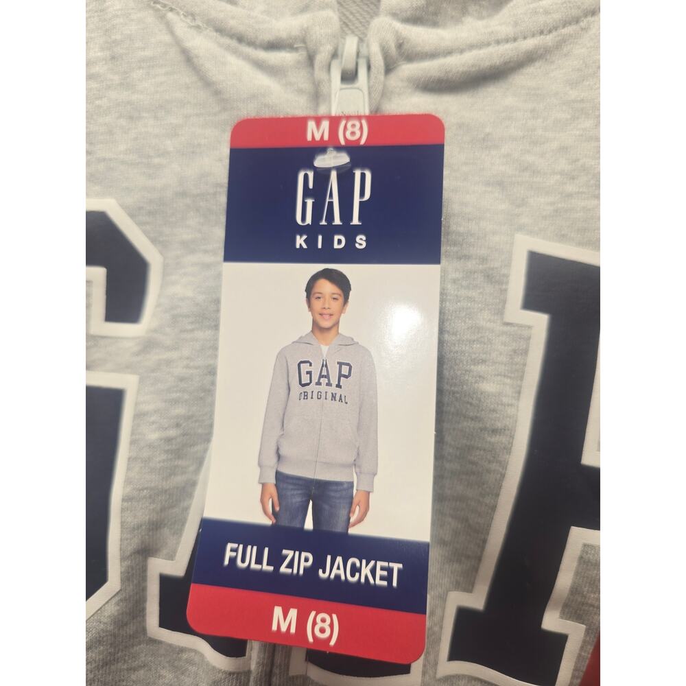 Gap Full Zip Jacket Hoodie Unisex Kids SIze 8 Gray Fleece Graphic Logo 7601 - Picture 2 of 6